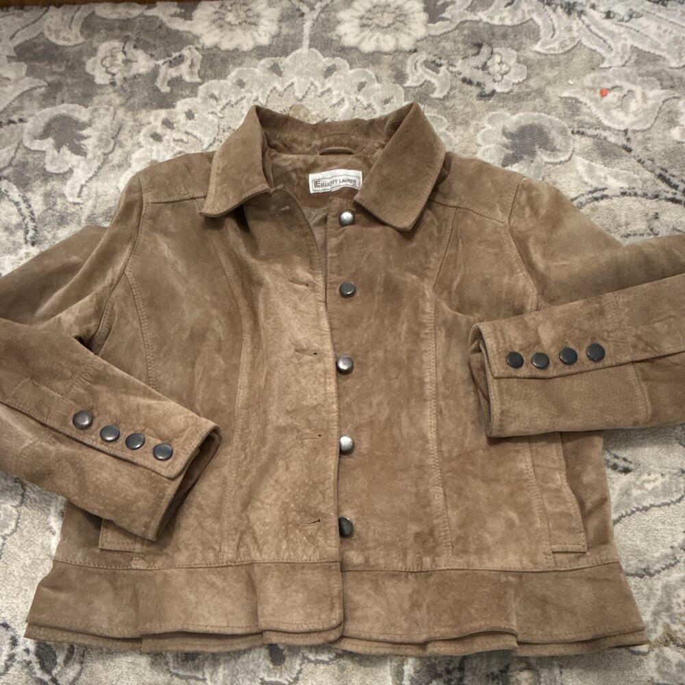 Elliot Lauren Size 14 100% Pig Suede Leather Moto Jacket Western Boho Brown